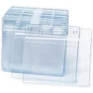 50 Pcs Clear Badge Holder Horizontal ID Card Badge Holder for Office School NWT
